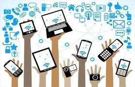 Illustratie van een werkplek van de toekomst met o.a. BYOD en mobile first Illustratie van een werkplek van de toekomst met o.a. BYOD en mobile first