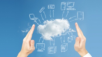 Illustratie over een online werkplek in de cloud